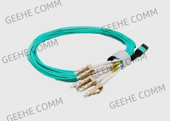 8 كابلات ألياف بصرية OM3 Aqua أنثى إلى ذكر MPO إلى 4x LC Duplex Fiber Breakout Cable