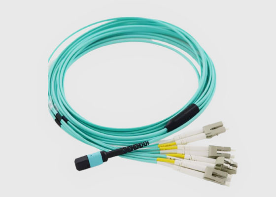 8 كابلات ألياف بصرية OM3 Aqua أنثى إلى ذكر MPO إلى 4x LC Duplex Fiber Breakout Cable