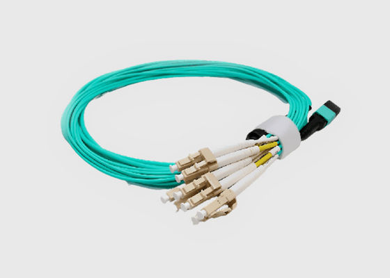 8 كابلات ألياف بصرية OM3 Aqua أنثى إلى ذكر MPO إلى 4x LC Duplex Fiber Breakout Cable
