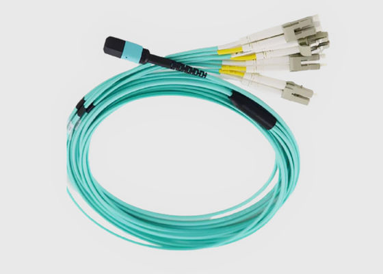 8 كابلات ألياف بصرية OM3 Aqua أنثى إلى ذكر MPO إلى 4x LC Duplex Fiber Breakout Cable
